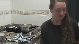 Step Daughter Cooks Dinner with Step Dad, Things Get Saucy and Start to Sizzle in the Kitchen