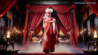 Blindfolded Silver Hair Beauty Meets the Masked Man. E4.ai-generated