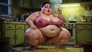 Smoking Pregnant BBW Pisses on Floor - Horny with Massive Belly