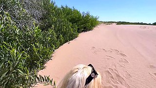 Petite blonde with big ass fucks on the beach! OUTDOOR SEX