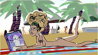 B On The Beach With Car Toon