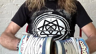 Longhairdude Wanks and Cums with Osiris Trainers, Torn Jeans, Tshirt