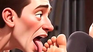Strong Muscular Woman Makes Skinny Slave Lick Her Feet