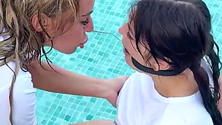 Emma Reed and Ava Kayley Bound and Soaked. Lesbian Wet Catfight in a Water Bondage Battle