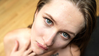 Loan manager makes a deposit inside a stocking clad brunette