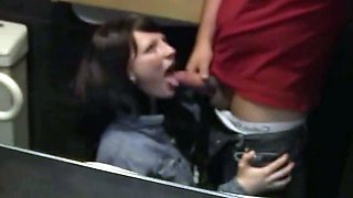 German Amateur Couple's Public Bathroom Blowjob and Facial a