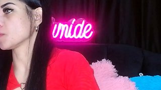 Brunette amateur babe strips off and masturbates