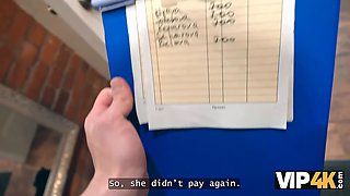 Vip4k. slutty debtor with natural Small Tits paying her debt with her Tight Pussy and anus