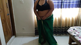 Desi Super Hot Stepaunty Fucked by Neighbor While Wearing Saree - Huge Fuck & Cum