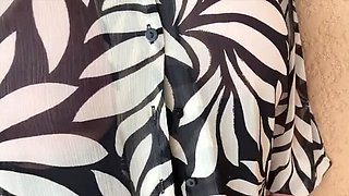 Mature Granny Teases with Nylon Feet on Balcony - Big Natural Tits & Stockings