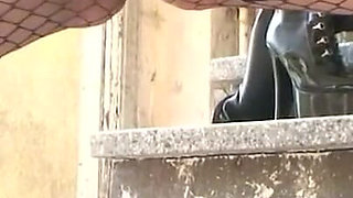 Making a guy suck my strapon outdoor