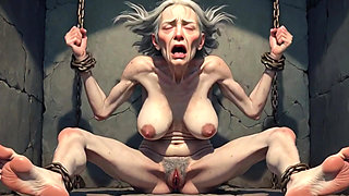Granny Dungeon Slave - Hairy Pussy & Begging for Anal Cum
