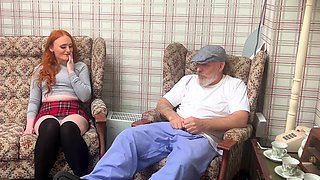 Elderly senior rimmed by ginger college