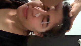 Desi BF Cum on Her Cute and Innocent Girlfriends Face Fuck