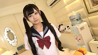 Japanese Beauty with Black Hair. Cute, Slender Amateur, Blowjob and Pussy Cumshot Sex. Uncensored, Asian, Hentai, POV