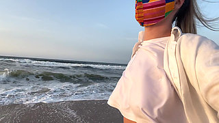 Blonde Amateur with Big Tits Is Walking Without a Bra