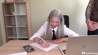 Silver Hair Secretary in Tie Gets Fucked Hard in Office