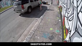 Big Tits small teenage paid cash to screw stranger in public pov