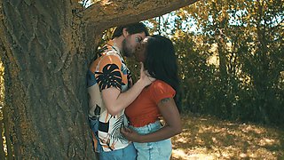 Ebony vixen Lola devours Marcus' cock in a steamy outdoor tryst