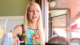 Blonde Amateur Takes Facial Outdoors In Public