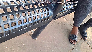 Hot Fudge Tasty Feet Left Foot Wrapped at the Bus Stop