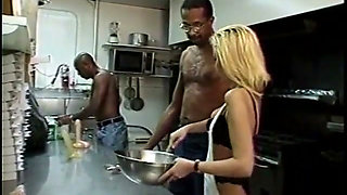 Horny blonde in stockings assfucked by black cock