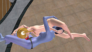 Animated 3D Lesbian Porn - Blue Elf Woman Fucking Young Woman Pussy with Strap-on Then Licking