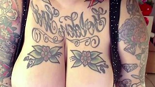 Hot redhead BBW tattooed babe with unreal huge boobs