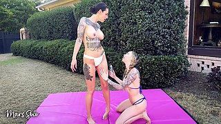 Oil Sex Wrestling with Strap on Punishment Round - Mars Solo & Parker Skyes Get Naked and Oiled up and Compete with Scissorholds
