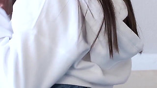 Skinny Teen Coed with Pierced Navel Does Striptease