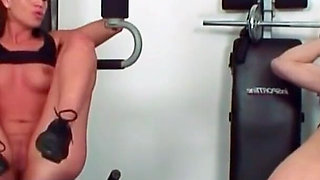 It's hot in the fitness center - Young skinny teen fucks with the fitness coach