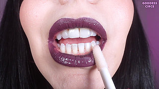Wanker, Inhale My Divine Smoke - Close-up of My Mouth and Dark Purple Lipstick