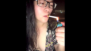 Topless Smoking Asian: Tits Out Smoking Cigarettes in Balcony Compilation