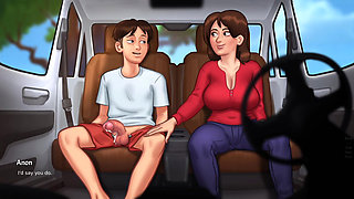Stepmom help stepson in car