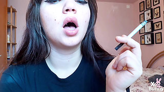 Bare lips smoking cigarette