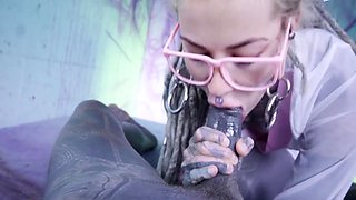 Lily Lu In Tattooed Chicks Tattooed Dick Riding Passion Glasses, Buttplug, And Dp, Facial