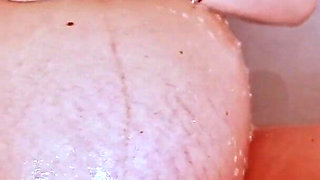 Bath with Foam for Pregnant Blonde with Big Boobs