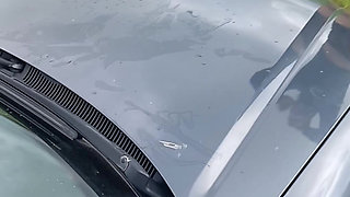 Public Self Pee on Bonnet of His Car