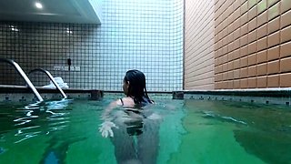 Hot Brunette's Naughty Motel Pool Solo Show