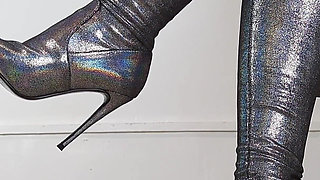 Shoeplay and Walking in Holo High Heel Thigh High Boots (shoe Collection) - Dame Olga 4K (718)