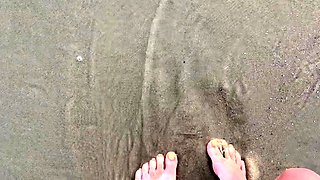 Busty brunette foot fetish and footjob in nylons