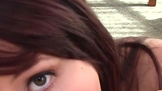 Cute slim teen Missy Sweet POV blowjob and cum swallow