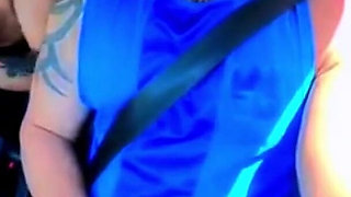 No Shame! Natzinha Flashing Her Tits in Traffic and Rubbing Herself.