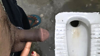 Desi Bhabhi Holding Stepbrother-in-law's Penis and Making Him Pee and Peeing Herself