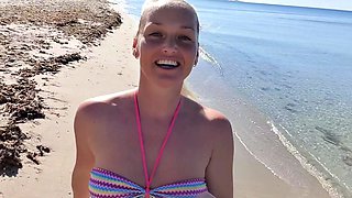Amateur blonde Kaira in mini skirt masturbation scene