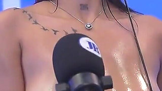 Oiled Latina with Beautiful Tits Kataleya Ross Hops up the Vibrator Machine Until She Cums! Juan Bustos Podcast