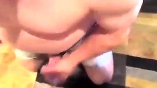 Big-cock amateur gets a blowjob from his buddy and cums hard