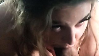 POV blowjob footjob handjob with Karla Kush eating cum