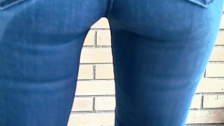 Intense anal toy control made teacher squirt in tight jeans fully soaking them