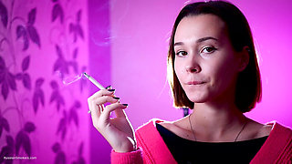 Playful Russian Beauty Smoking Cigarette Outdoor Tease